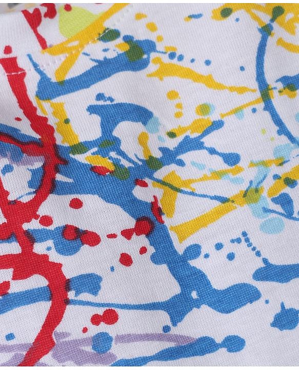Babyhug Single Jersey Knit Half Sleeves T-Shirt and Shorts with Splatter Print - White