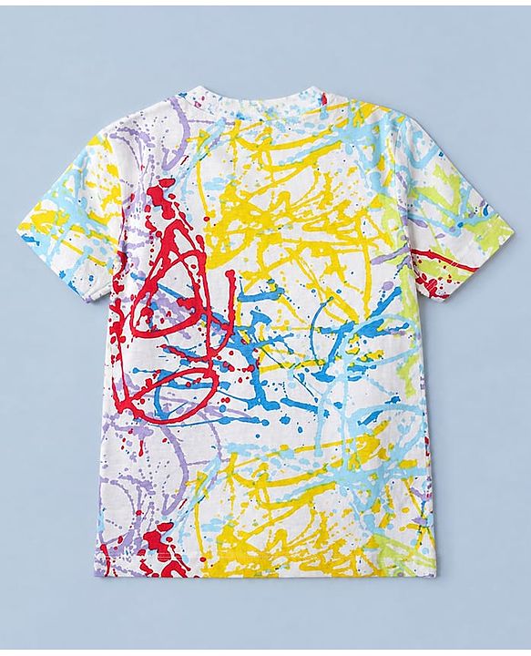 Babyhug Single Jersey Knit Half Sleeves T-Shirt and Shorts with Splatter Print - White