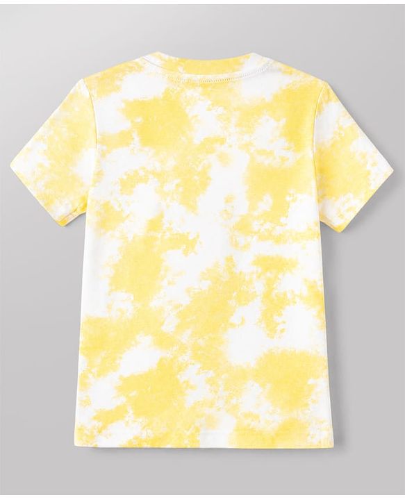 Babyhug Single Jersey Knit Half Sleeves T-Shirt & Denim Shorts Set With Beach Scene Print - Yellow