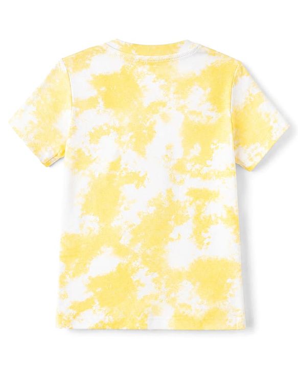 Babyhug Single Jersey Knit Half Sleeves T-Shirt & Denim Shorts Set With Beach Scene Print - Yellow