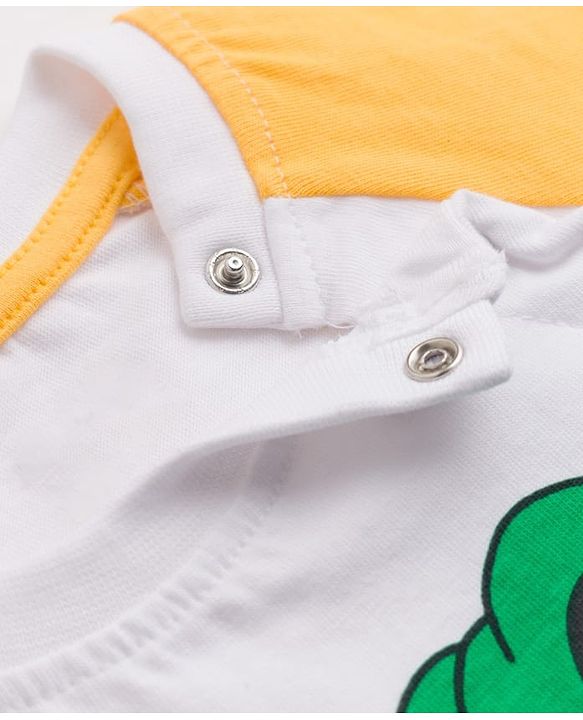 Babyhug 100% Cotton Knit Half Raglan Sleeves Dino & Tractor Printed T-Shirt & Shorts Set - Green & Yellow