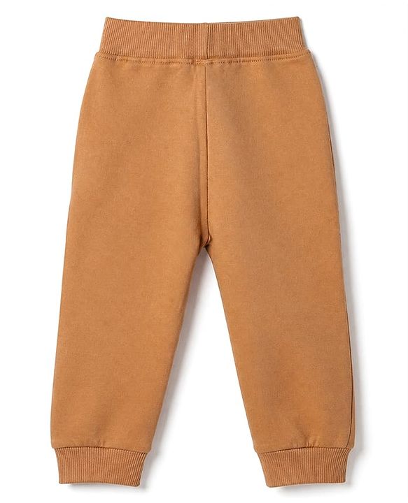 Babyhug Terry Knit Full Sleeves T-Shirt & Joggers Set With Applique - Brown