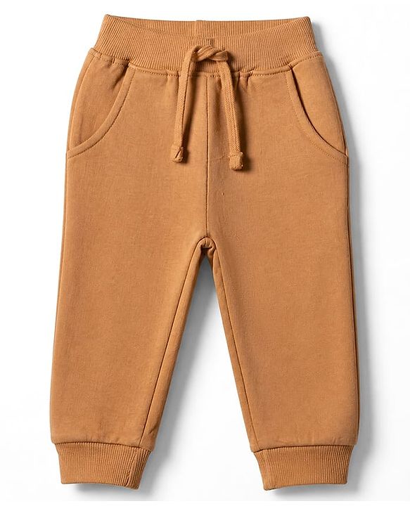 Babyhug Terry Knit Full Sleeves T-Shirt & Joggers Set With Applique - Brown