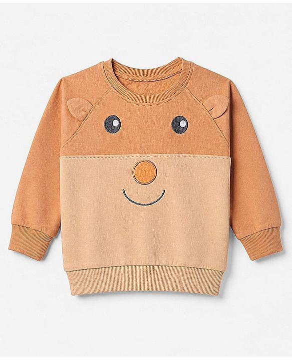 Babyhug Terry Knit Full Sleeves T-Shirt & Joggers Set With Applique - Brown