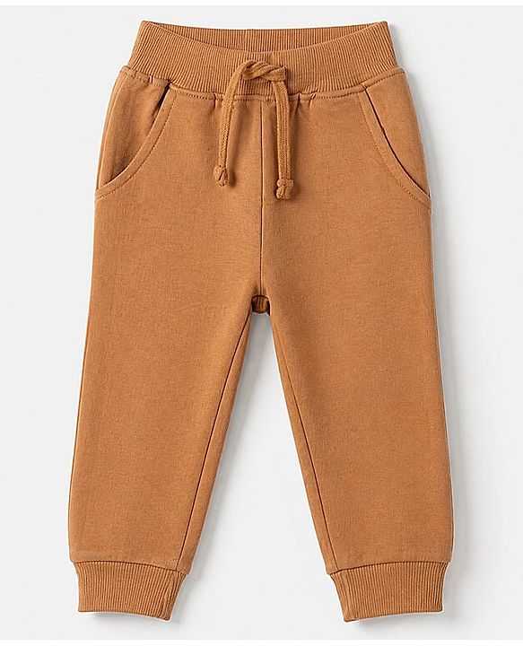 Babyhug Terry Knit Full Sleeves T-Shirt & Joggers Set With Applique - Brown