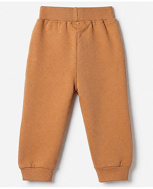 Babyhug Terry Knit Full Sleeves T-Shirt & Joggers Set With Applique - Brown