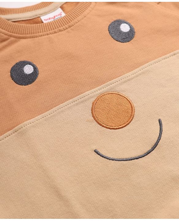Babyhug Terry Knit Full Sleeves T-Shirt & Joggers Set With Applique - Brown