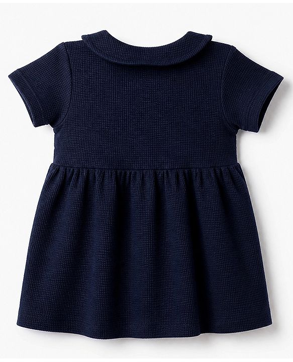 Babyhug Cotton Waffle Knit Frock and Bloomer with Half Sleeves in Navy Blue for New born