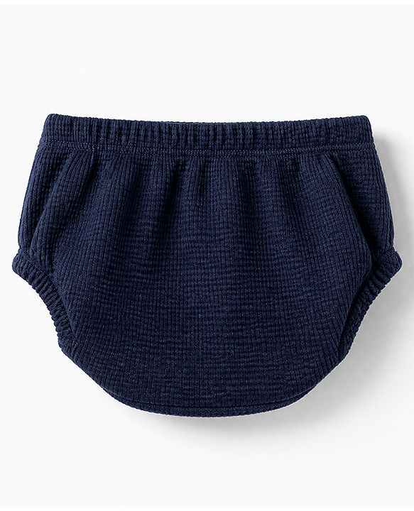 Babyhug Cotton Waffle Knit Frock and Bloomer with Half Sleeves in Navy Blue for New born
