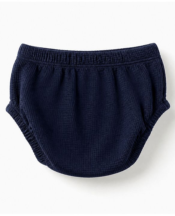 Babyhug Cotton Waffle Knit Frock and Bloomer with Half Sleeves in Navy Blue for New born