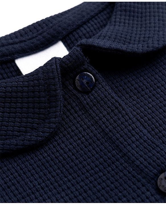 Babyhug Cotton Waffle Knit Frock and Bloomer with Half Sleeves in Navy Blue for New born