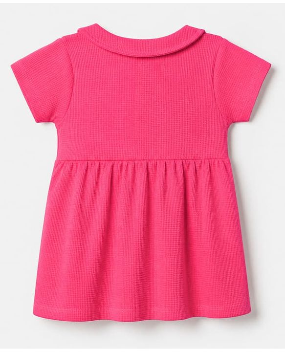 Babyhug Waffle Knit Half Sleeves Frock With Bloomer Set - Pink