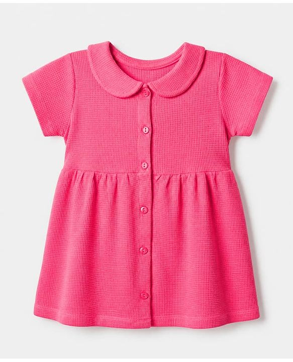 Babyhug Waffle Knit Half Sleeves Frock With Bloomer Set - Pink