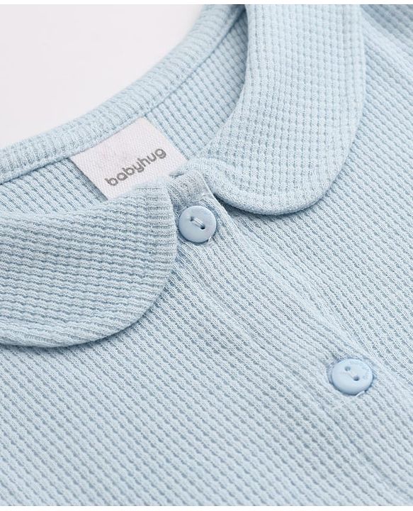 Babyhug Waffle Knit Half Sleeves Frock With Bloomer - Light Blue