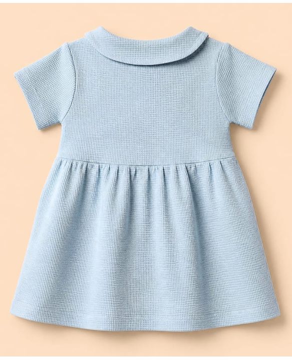 Babyhug Waffle Knit Half Sleeves Frock With Bloomer - Light Blue