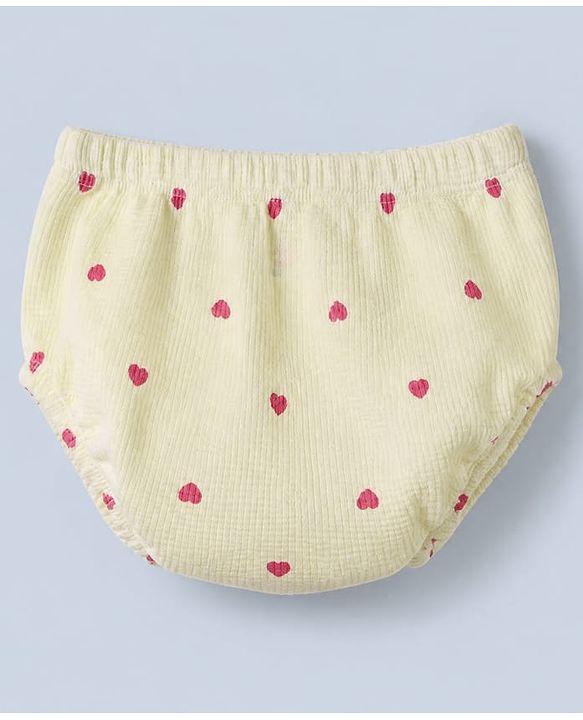 Babyhug Waffle Knit Frock and Bloomer with Half Sleeves and Hearts Print in Yellow for New born
