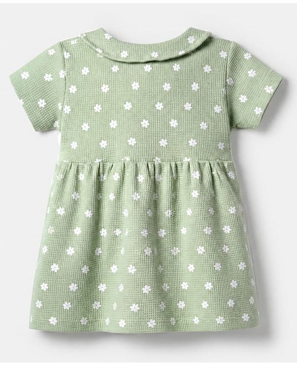 Babyhug Waffle Knit Half Sleeves Floral Printed Frock With Bloomer Set - Light Green