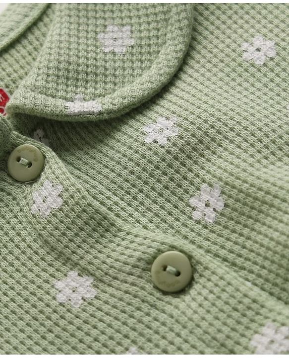 Babyhug Waffle Knit Half Sleeves Floral Printed Frock With Bloomer Set - Light Green