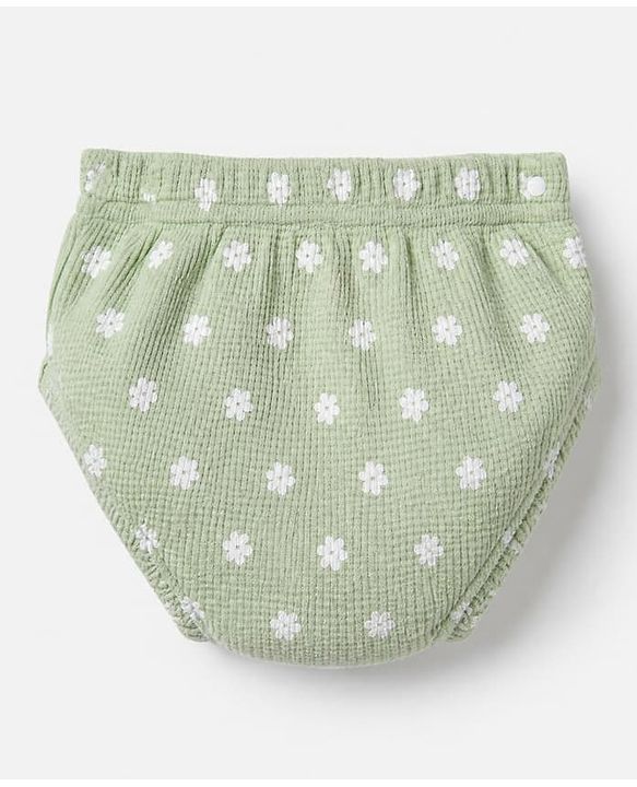 Babyhug Waffle Knit Half Sleeves Floral Printed Frock With Bloomer Set - Light Green