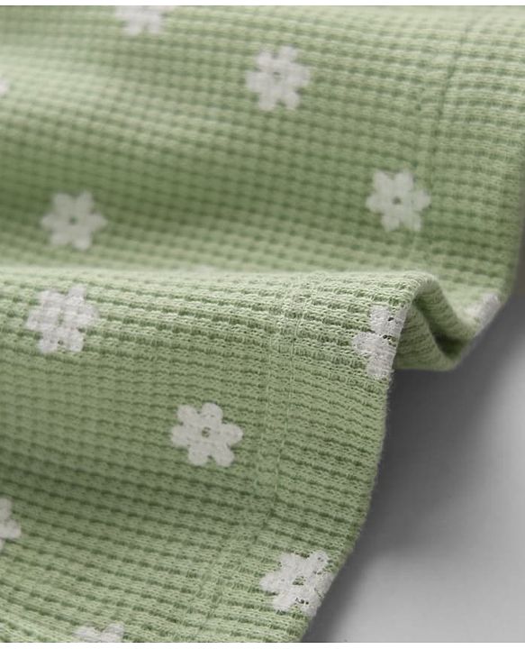 Babyhug Waffle Knit Half Sleeves Floral Printed Frock With Bloomer Set - Light Green