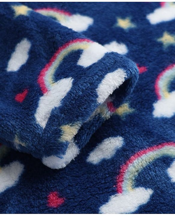 Babyhug Cotton Mix Knit Velour Full Sleeve Winter Nightwear with Cloud Print in Blue