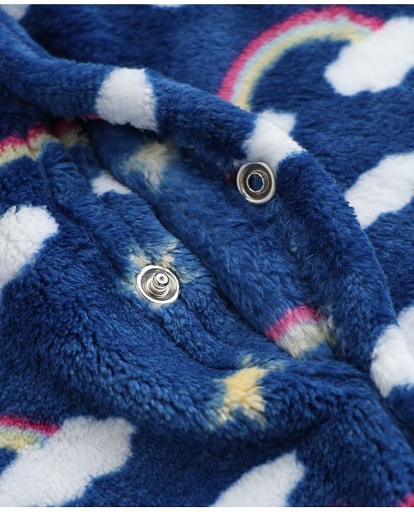 Babyhug Cotton Mix Knit Velour Full Sleeve Winter Nightwear with Cloud Print in Blue