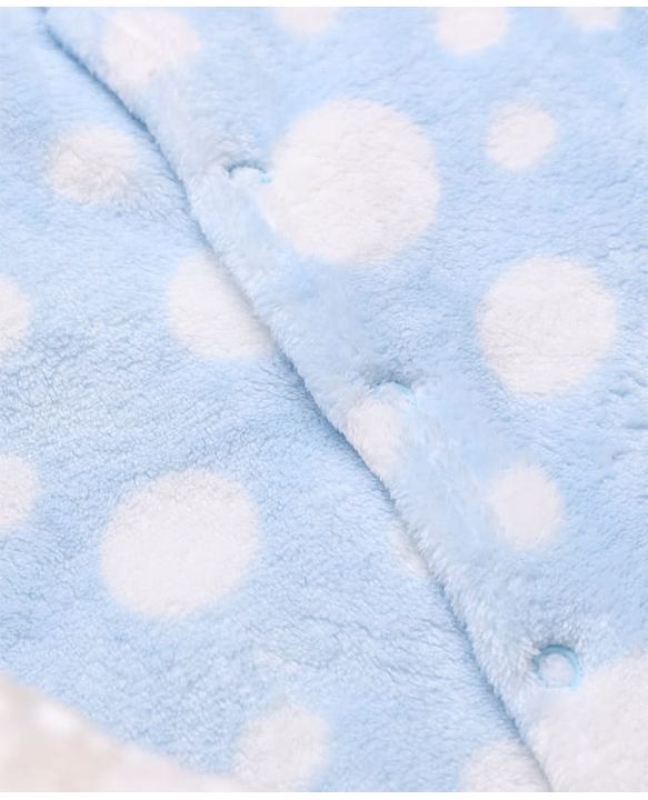 Babyhug Cotton Mixes Velour Knit Full Sleeves Winter Sleep Suit with Polka Dots Print - Light Blue