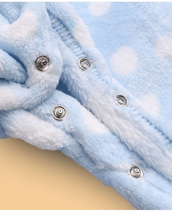 Babyhug Cotton Mixes Velour Knit Full Sleeves Winter Sleep Suit with Polka Dots Print - Light Blue