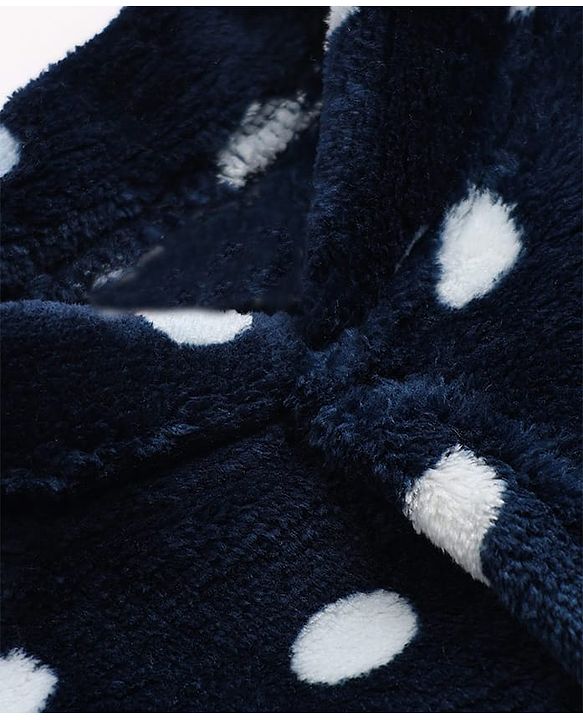 Babyhug Cotton Knit Full Sleeves Winter Wear Sleep Suit with Polka Dots Print - Navy Blue