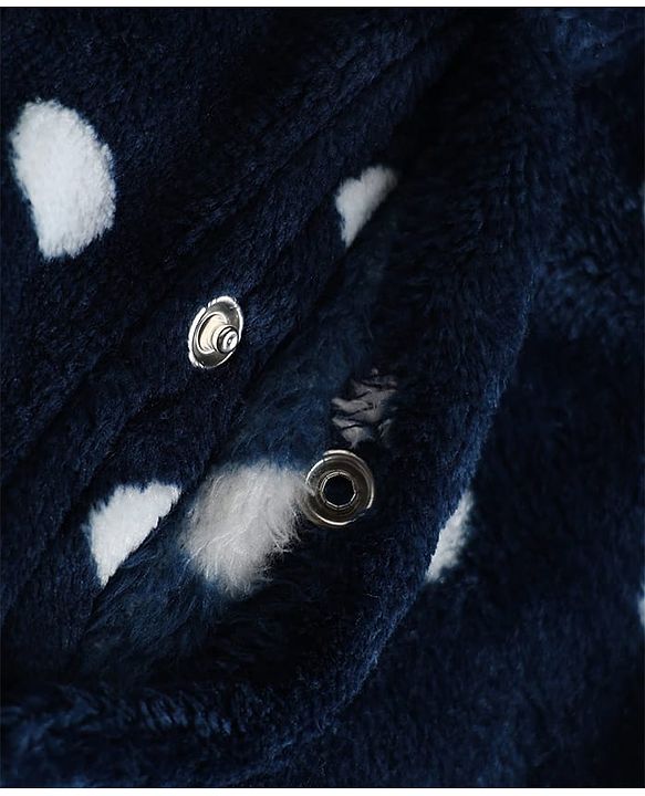 Babyhug Cotton Knit Full Sleeves Winter Wear Sleep Suit with Polka Dots Print - Navy Blue