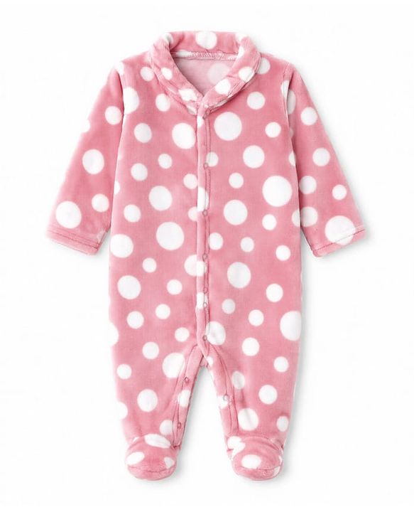 Babyhug Knit Full Sleeves Winter Sleepsuit with Polka Dots  Design - Pink