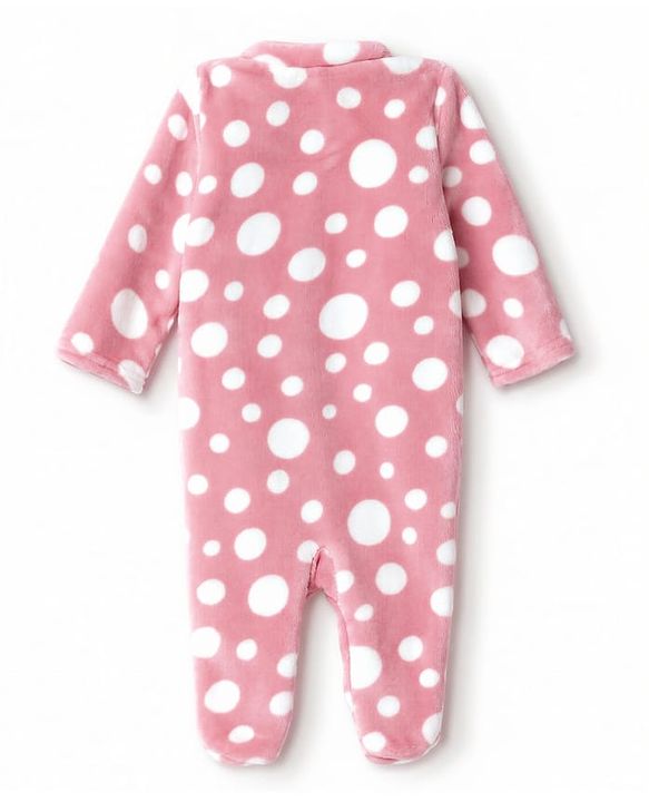 Babyhug Knit Full Sleeves Winter Sleepsuit with Polka Dots  Design - Pink