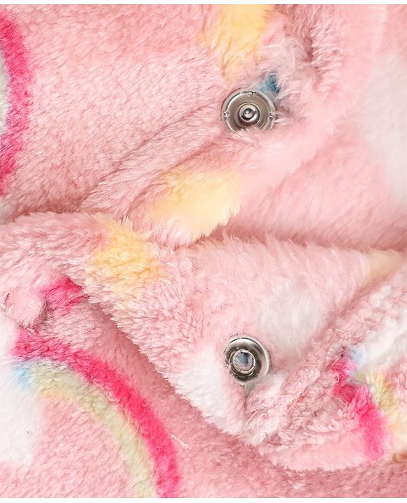 Babyhug Cotton Knit Full Sleeves Winter Wear Sleep Suit with Rainbow & Star Print - Pink