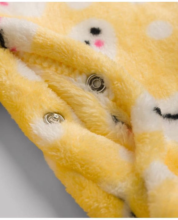 Babyhug Velour Cotton Knit  Full Sleeves Sleep Suit with Heart Print - Yellow