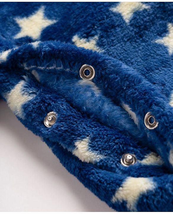 Babyhug Velour Knit Full Sleeves Winter Sleepsuit with Star Print - Navy Blue