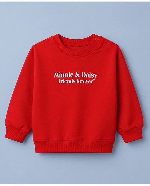 Babyhug Disney 100% Cotton Terry Knit Full Sleeves T-Shirt & Pant Set With Minnie Mouse & Daisy Graphic - Red