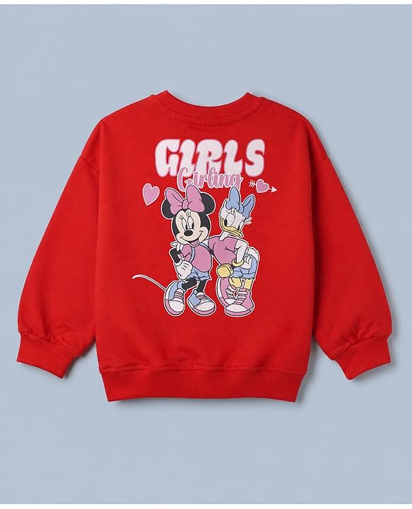 Babyhug Disney 100% Cotton Terry Knit Full Sleeves T-Shirt & Pant Set With Minnie Mouse & Daisy Graphic - Red