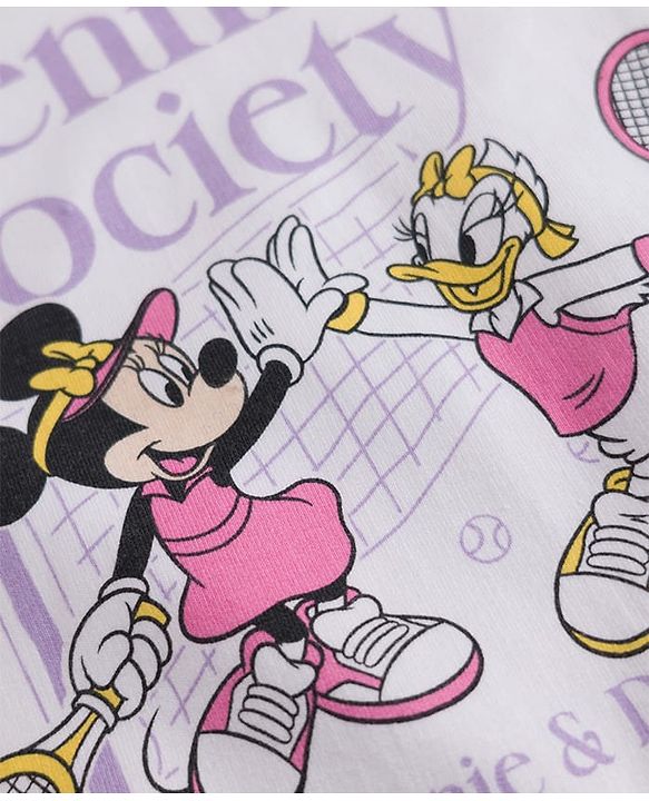 Babyhug Disney 100% Cotton Terry Knit Full Sleeves Cut & Sew T-Shirt and Pant Set With Minnie Mouse & Daisy Graphic - Purple