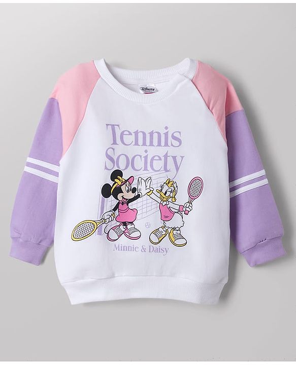 Babyhug Disney 100% Cotton Terry Knit Full Sleeves Cut & Sew T-Shirt and Pant Set With Minnie Mouse & Daisy Graphic - Purple