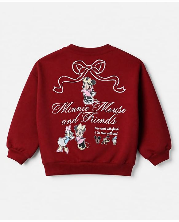 Babyhug Disney 100% Cotton Terry Knit Full Sleeves Sweatshirt and Pants with Full Length and Minnie and Daisy Front & Back Print in Maroon