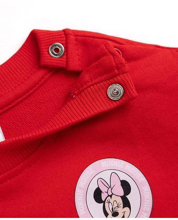Babyhug Disney 100% Cotton Terry Knit Full Sleeves T-Shirt And Pant With Minnie Mouse Print In Red