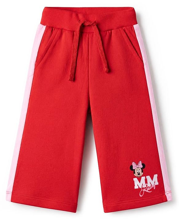 Babyhug Disney 100% Cotton Terry Knit Full Sleeves T-Shirt And Pant With Minnie Mouse Print In Red