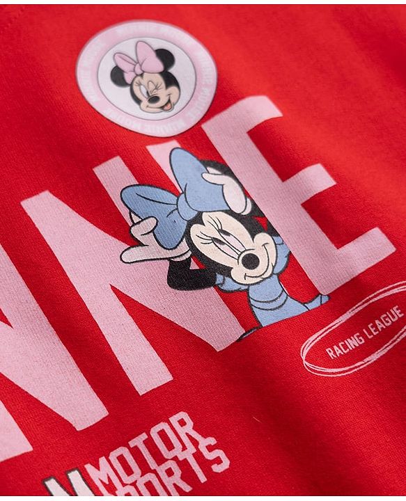 Babyhug Disney 100% Cotton Terry Knit Full Sleeves T-Shirt And Pant With Minnie Mouse Print In Red