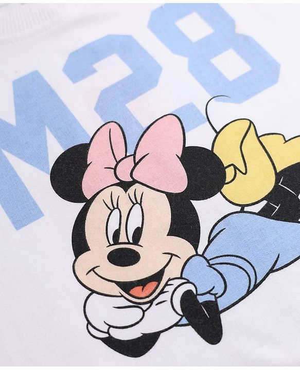 Babyhug Disney 100% Cotton Terry Knit Full Sleeves T-Shirt And Pant With Minnie Mouse Print - White