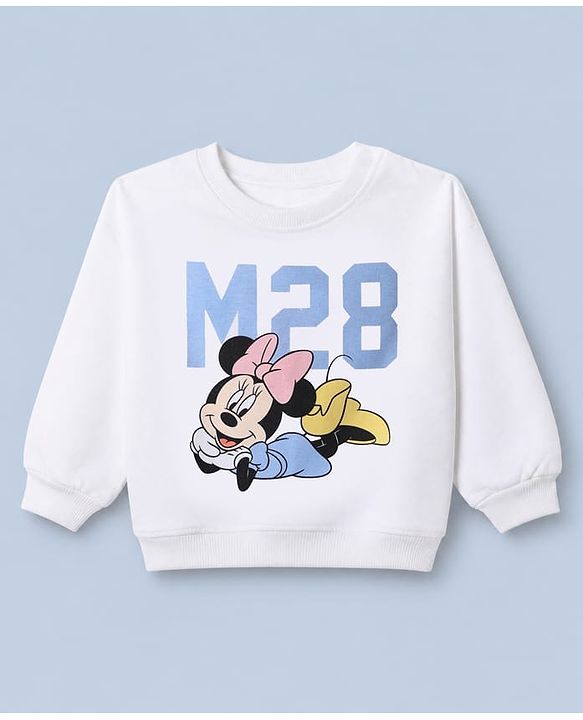 Babyhug Disney 100% Cotton Terry Knit Full Sleeves T-Shirt And Pant With Minnie Mouse Print - White