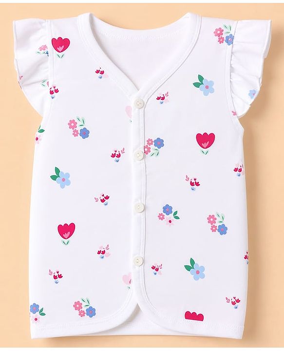 Babyhug 100% Cotton Interlock Knit Full Sleeves Jhablas With Floral Heart & Star Print Pack of 3 - Pink White