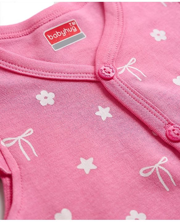 Babyhug 100% Cotton Interlock Knit Full Sleeves Jhablas With Floral Heart & Star Print Pack of 3 - Pink White