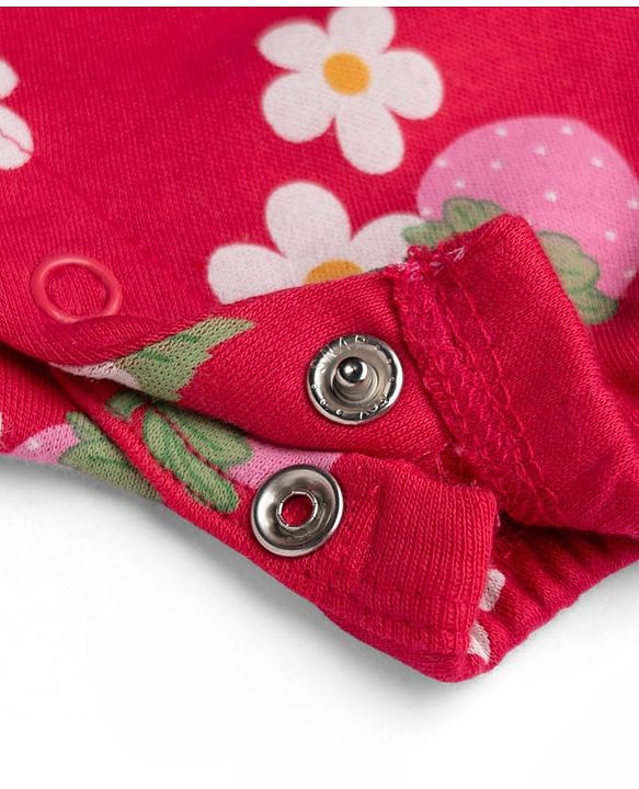Babyhug 100% Cotton Interlock Knit Half Sleeves Floral Printed Romper with Hairband and Booties - Pink