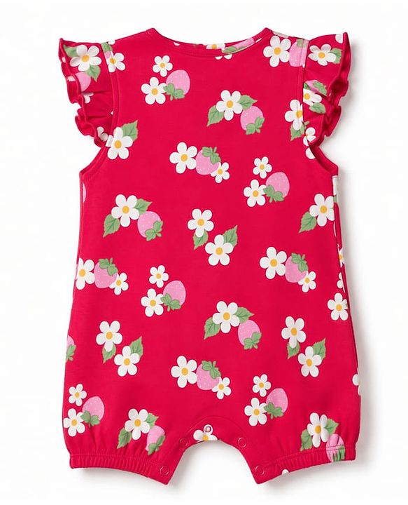 Babyhug 100% Cotton Interlock Knit Half Sleeves Floral Printed Romper with Hairband and Booties - Pink