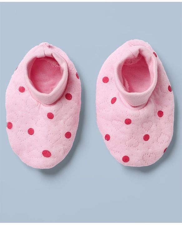 Babyhug 100% Cotton Interlock Knit Full Sleeves Hooded Romper with Booties & Polka Dot Print - Pink